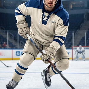 Nueva llegada: Sudaderas de hockey sobre hielo de mezcla de algodón, ropa deportiva con bolsillo frontal y puños acanalados para entrenamiento de equipos masculinos. - Product Image 6