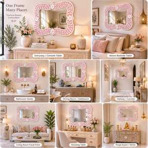 Vente en gros de miroirs muraux de salle de bain décoratifs en bois écologiques modernes avec incrustations personnalisées, vente directe d'usine - Product Image 4