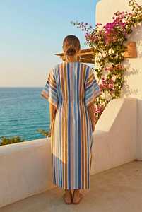 Boho Multicolor Striped Cotton <b>Kaftan</b> <b>Dress</b> Summer Lounge Maxi Caftan - Product Image 5