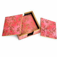 Ensemble de dessous-de-verre carrés en bois oriental faits à la main, imprimés, lavables, décoratifs, à motifs floraux