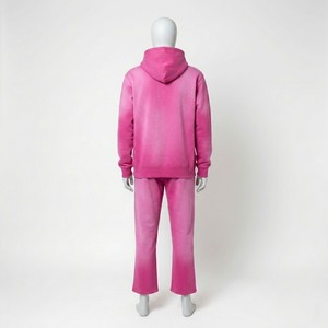 Unisex Pink Dip Dye <b>Tracksuit</b> Hooded Full Sleeve Gradient Color Casual Loose Fit Cotton Sweatshirt And Pants Set Autumn Wear - Product Image 2