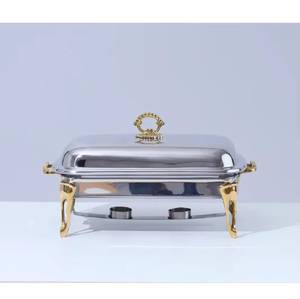 Premium Stainless Steel Rectangular Chafing Dish Luxury Gold Handles <b>Legs</b> Buffet Server Food <b>Warmer</b> Catering Serving Pan Lid - Product Image 1