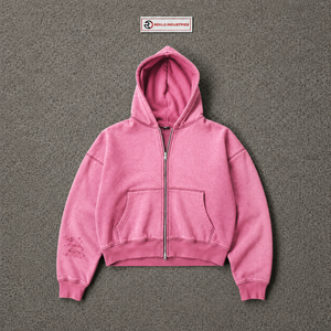 <b>Pink</b> Oversized Zip Up Hoodie Embossed Texture Heavyweight Streetwear Full Zip Hooded <b>Sweatshirt</b> Distressed Sleeve Casual Unisex - Product Image 5