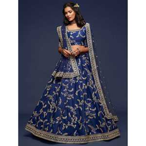 Hilo azul bordado arte vestido de novia de seda agradable Lehenga Choli con trabajo de bordado único - Product Image 4