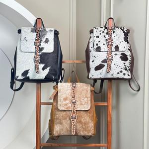 Sac à dos à la mode en cuir de vachette usiné à la main sac de Style occidental avec sangle usinée et Conchos Unique cheveux véritables sur sac à dos caché - Product Image 4