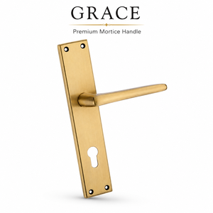 Manija de Puerta de Latón GRACE Premium, Acabado Dorado Cepillado, Manija de Palanca Resistente para Puertas Residenciales, Comerciales y de Oficina - Product Image 1