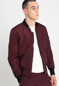 Blouson Bomber Homme Bordeaux Manches Longues Fermeture Éclair Col Montant Couleur Unie Tissu Mémoire en Polyester Léger - Product Image 5