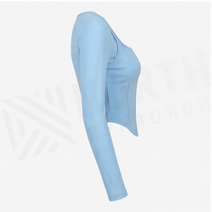 Haut court froncé à col carré bleu clair à manches longues North Approach, extensible dans les quatre sens, sans coutures, pour femme, vêtement de sport - Product Image 4