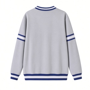 PBS <b>White</b> Letter Chenille Crewneck <b>Sweatshirt</b> with Kangaroo Pocket Striped Ribbed Trim Long Sleeve Casual Fleece Pullover <b>men</b> - Product Image 4