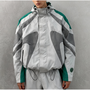 Chaqueta con Capucha Techwear para Hombre - Chaqueta Gruesa de Invierno a Prueba de Viento con Bloques de Color Geométricos - Product Image 2