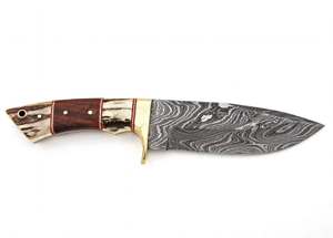 Couteau utilitaire d'extérieur à lame fixe en acier Damas fait main avec manche en corne de cerf et bois de rose - Product Image 6