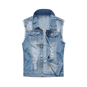 Gilet en jean sans manches personnalisé pour hommes, vêtements de rue respirants en coton lavé de haute qualité, style décontracté pour les saisons d'automne - Product Image 1