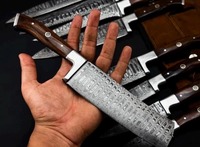 Viking Art Handgemaakte 67-laags Damascus staal scherpe duurzame messenset met rechte snede, 9-delig, houten ambidextere handgrepen