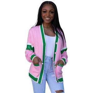 Cárdigan de Punto Trenzado AKA para Mujer, Suéter con Letras Griegas, Cierre de Botones, Premium, Suave, Cómodo, Elegante, Informal - Product Image 1