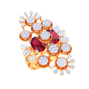 Anillo de Cóctel Grande con Racimo Floral de Diamantes y Rubíes en Oro de Lujo para Mujer, Regalo de Joyería para Boda - Product Image 2