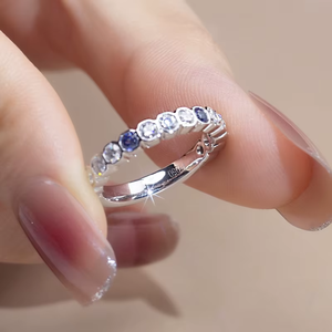 Women's White Gold Diamond <b>Ring</b> With Sapphire Side Stones Round Brilliant Cut Classic Engagement Jewelry IGI Certified - Product Image 3