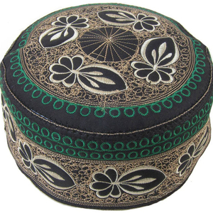 Gorro de Oración Bordado con Patrón Floral Negro, Verde y Dorado, Estilo Étnico de Medio Oriente, Turbante para Hombre Adulto, Ajuste Regular para Todas las Estaciones - Product Image 6