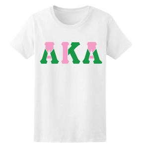 White AKA Color Block Greek Letter T-Shirt Women's Cotton Short Sleeve Crew Neck Casual Graphic Tee Soft Comfort <b>Top</b> - Product Image 1