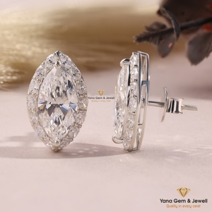 Boucles d'oreilles halo en or massif 14 carats avec diamants de laboratoire CVD taille marquise pour femme, 6 TCW, couleur F, clarté VS1, certifiées IGI - Product Image 2