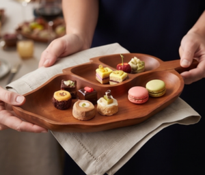 Assiette de service en bois de qualité supérieure en forme de feuille, faite à la main, polie, design minimaliste, couleur marron, plats et assiettes - Product Image 3