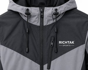 Men's Windproof Breathable Quick Dry Sport Letterman Jacket Gray Black Color Blocking <b>Covered</b> <b>Button</b> Front - Product Image 4