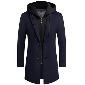 <b>Men's</b> Black <b>Wool</b> Overcoat Knee Length <b>Hooded</b> Winter Duffle Jacket Zipper Button Thick Warm <b>Coat</b> - Product Image 5