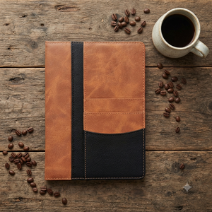 Carnet de notes de direction Aurelux en cuir marron et noir de qualité supérieure avec pochette avant et emplacements pour cartes, reliure rigide pour l'écriture quotidienne au bureau - Product Image 6