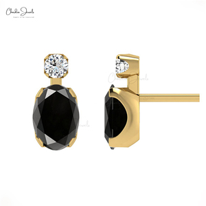AAA Quality <b>Black</b> Diamond <b>Stud</b> <b>Earrings</b> with 14k Solid Gold Diamond Accent Push-Back <b>Earrings</b> Wholesale Supplier From India - Product Image 3