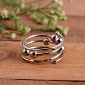 Anti Anxiety Unisex Adjustable <b>Fidget</b> <b>Spinner</b> <b>Ring</b> with Rotating Beads Stress Relief Jewelry Meditation Relax 925 Silver Luxury - Product Image 1