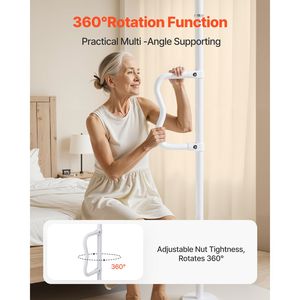 Barre d'appui de transfert au sol et au plafond avec poignée courbe antidérapante, capacité 300 lb, équipement de sécurité pour salle de bain, fixation par tension - Product Image 1