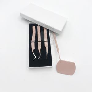 Pince à épiler d'extension de cils à pointe argentée de revêtement en poudre rose de qualité supérieure en acier inoxydable durable écologique avec miroir - Product Image 2