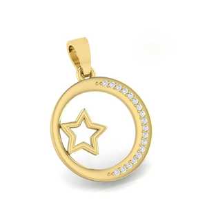 Collier pendentif étoile en argent 925 avec diamant de laboratoire, bijoux fins personnalisés, breloque cercle, cadeau de luxe, design premium, or - Product Image 2