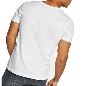 Venta al por mayor 100% algodón ropa de entrenamiento cuello en V profundo camiseta para hombres corte bajo camiseta masculina Casual Hip Hop Slim Fit manga corta - Product Image 6
