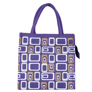 Sac fourre-tout en toile violette de haute qualité avec imprimé géométrique, fermeture éclair, sac de shopping isotherme, utilisable toute l'année, fabriqué en Inde - Product Image 4