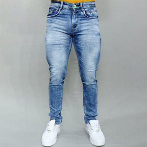 Jeans en denim bleu extensible taille mi-haute pour hommes Gex en gros - Product Image 1