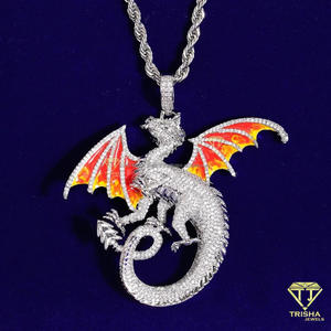 Designer Dragon Pendant with VVS Moissanite Diamonds and Color Flame Wings Hip Hop Jewelry - Product Image 3