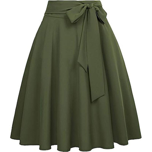 Jupe trapèze taille haute pour femme, longueur genou, en satin noir uni avec nœud décoratif, élégante, toutes saisons - Product Image 4