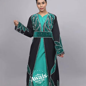 Imported Velvet Crystal Sequined Beading Simple Solid Floor-Length Long Sleeve Modest A-Line DUBAI Abaya <b>Kaftan</b> <b>Dress</b> Eid - Product Image 1