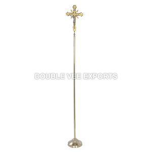 Hermosa Cruz Procesional de Latón Pulido |   Crucifijo de Iglesia con Base – DOUBLE VEE EXPORTS - Product Image 3