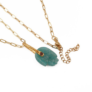 Collier Pendentif Hamsa en Amazonite Naturelle El Joyero, Plaqué Or, Laiton, Breloque Pierre Précieuse, Chaîne à Maillons, Bijou Religieux Minimaliste Bohème - Product Image 2
