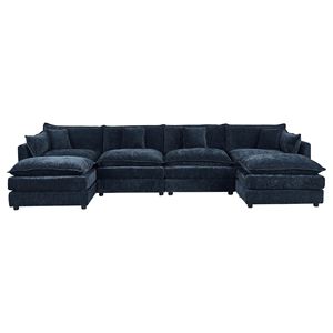 Divani da Soggiorno Blu 2018 con Due Poggiapiedi - Product Image 1