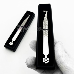 Pince à épiler RMI 90 degrés à pointe fine, finition mate, 10 mm, anti-magnétique, pour extensions de cils, en acier inoxydable japonais, personnalisée - Product Image 4