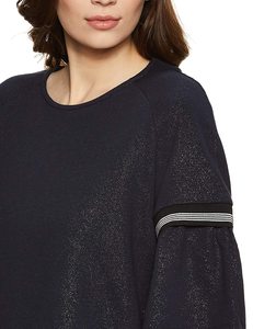 Top de Punto Azul Marino para Mujer, con Mangas Acampanadas, Cuello Redondo, Estilo Casual de Verano, 100% Poliéster Transpirable, Diseño con Volantes - Product Image 4