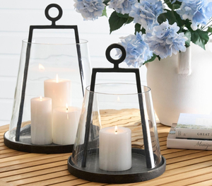 Tapered Glass <b>Hurricane</b> <b>Lantern</b> with Iron Frame Heat Resistant Reusable Handmade Organic Home Decoration - Product Image 4