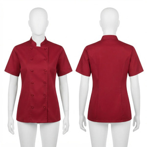 Veste de chef pour femme, tissu sergé en polycoton premium 210 GSM, rouge, manches courtes, double boutonnage, uniforme de cuisine personnalisé, vêtements de chef pour restaurant - Product Image 1
