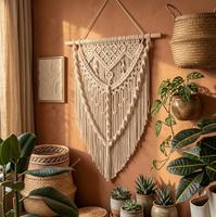 Art mural en macramé moderne avec cadre en bois, design personnalisable pour le salon, la chambre à coucher, décoration murale pour la maison