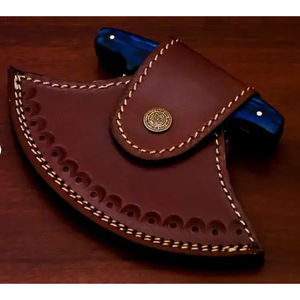 Couteau Ullu Burraq personnalisé fait main en acier Damas, manche en bois, ambidextre, écologique, trancheur à pizza, étui en cuir - Product Image 4