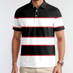 Polo OEM para hombre, a rayas, con botones, cuello camisero, transpirable, manga corta, de alto rendimiento, elástico, atlético, corte regular. - Product Image 4