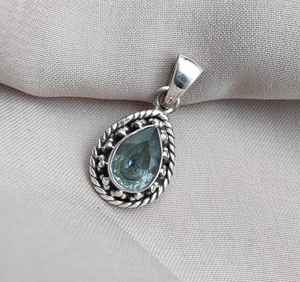 Pendentif Topaze Bleue en Argent Sterling 925, Bijou Fait Main pour Femme et Homme, Collier Unique en Pierre Naturelle, Cadeau - Product Image 3