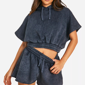 Ensemble sweat-shirt à capuche gris foncé pour femmes, avec cordon de serrage, taille élastique et poches latérales, coupe ample décontractée, vêtements de printemps - Product Image 3